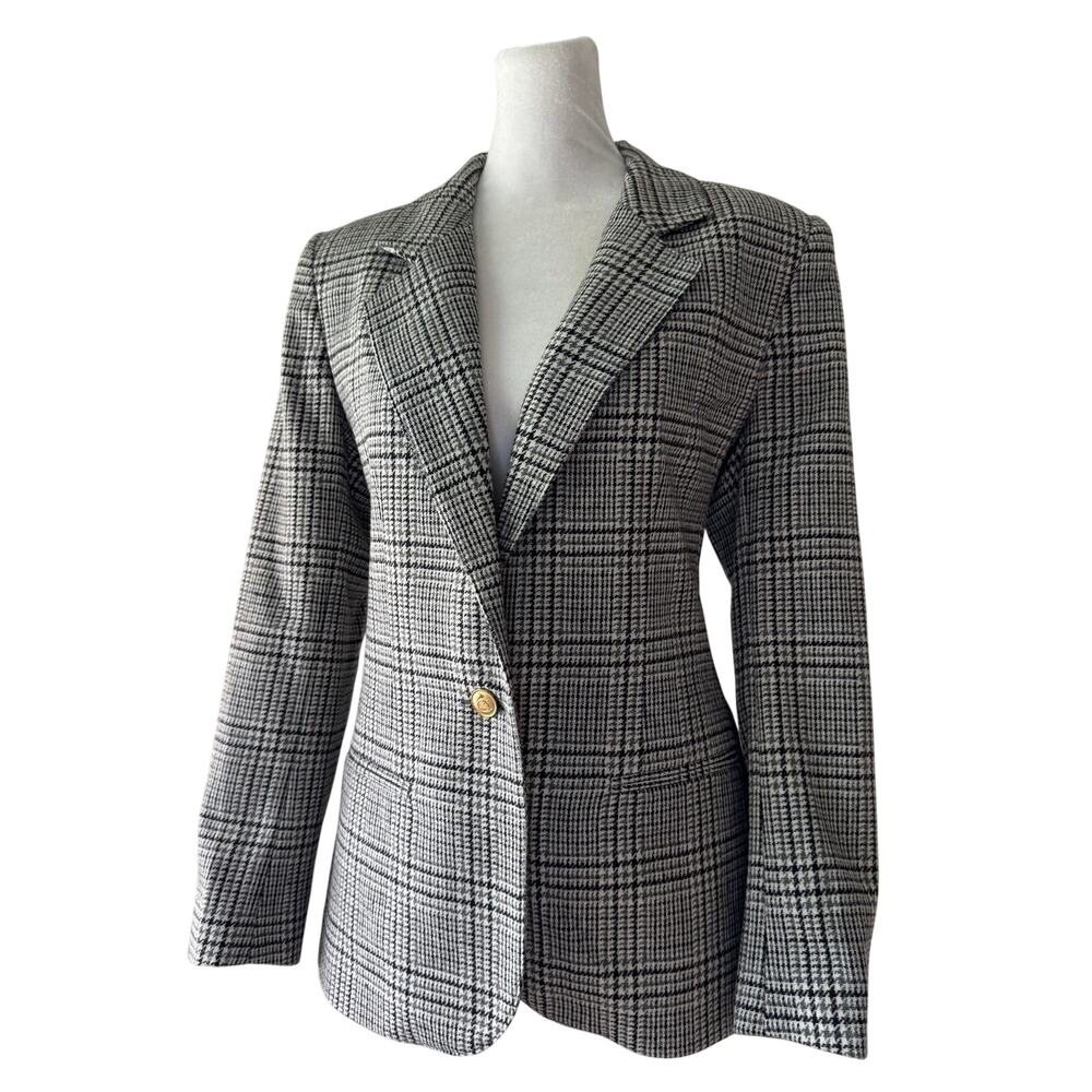 Vintage Y2K Petite Haberdashery Black & White Wool Houndstooth Plaid Blazer